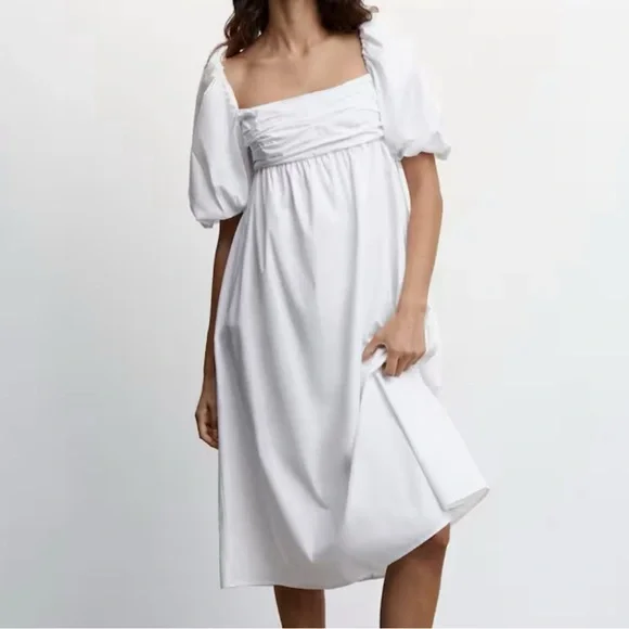 Mango | Dresses | Mango White Ruched Midi Dress Nwt | Poshmark